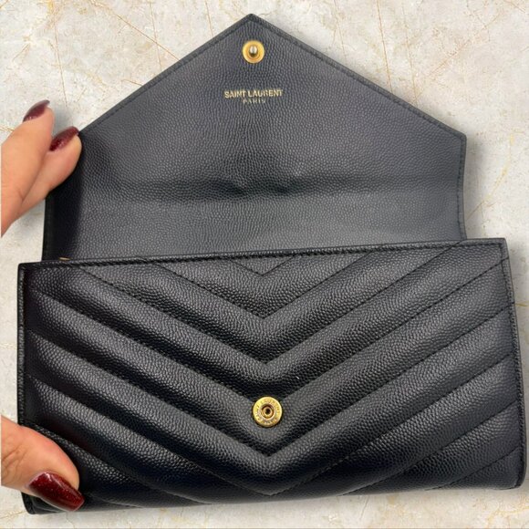 YSL Navy Monogram Flap Wallet in Grained Leather - Picture 6 of 9